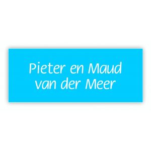 Kunststof naamplaatje tekst wit 10x4cm lichtblauw