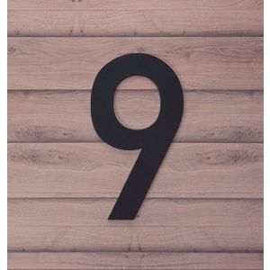 Zwart mat huisnummer 9 lettertype Din