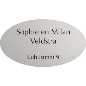 Mat aluminium naambordje voordeur ovaal 27x15cm