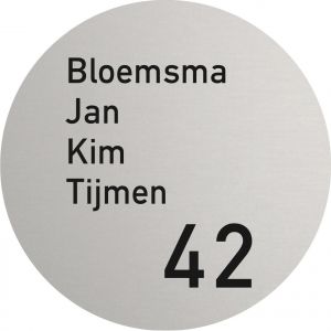 Mat aluminium naambordje voordeur rond 25cm
