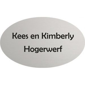 Mat aluminium naambordje voordeur ovaal 20x12cm