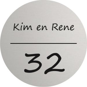 Mat aluminium naambordje voordeur rond 20 cm
