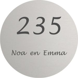 Mat aluminium naambordje voordeur rond 30cm