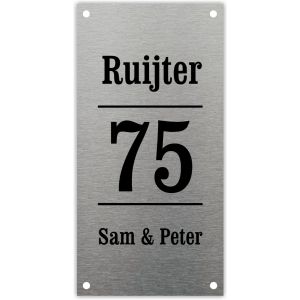 rvs naambordje voordeur in de afmeting 12x24cm