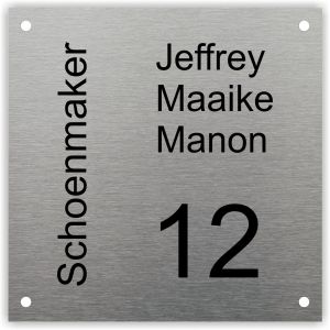 rvs naambordje voordeur in de afmeting 20x20cm