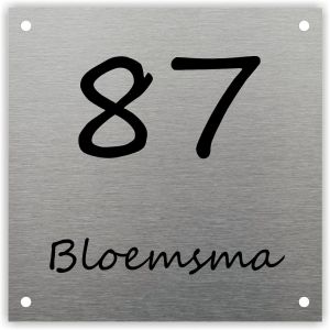 rvs naambordje voordeur in de afmeting 25x25cm