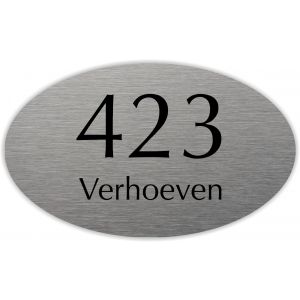 rvs naambordje voordeur in de afmeting ovaal 20x12cm