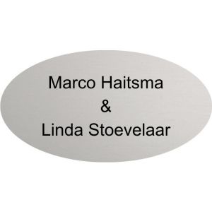Mat aluminium naambordje voordeur ovaal 15x8cm 
